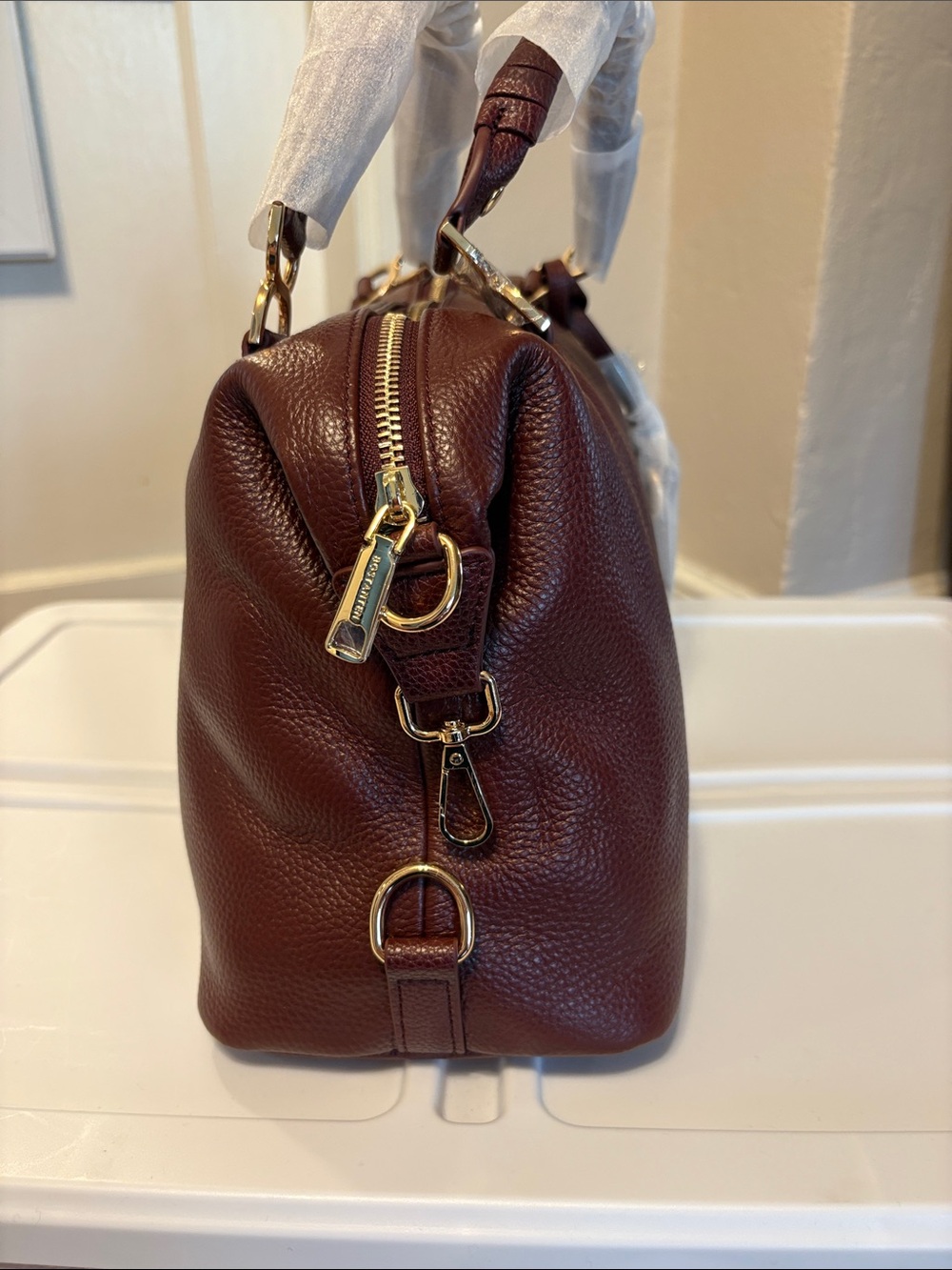 NWT Bostanten Pebbled Leather Nevin Satchel Bag in Deep Burgundy - Picture 5 of 9